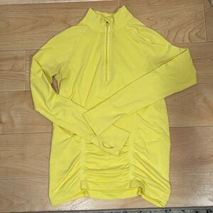 ATHLETA Fastest Track Half 1/4 Zip Long Sleeve Ruched Yellow Pullover, Small